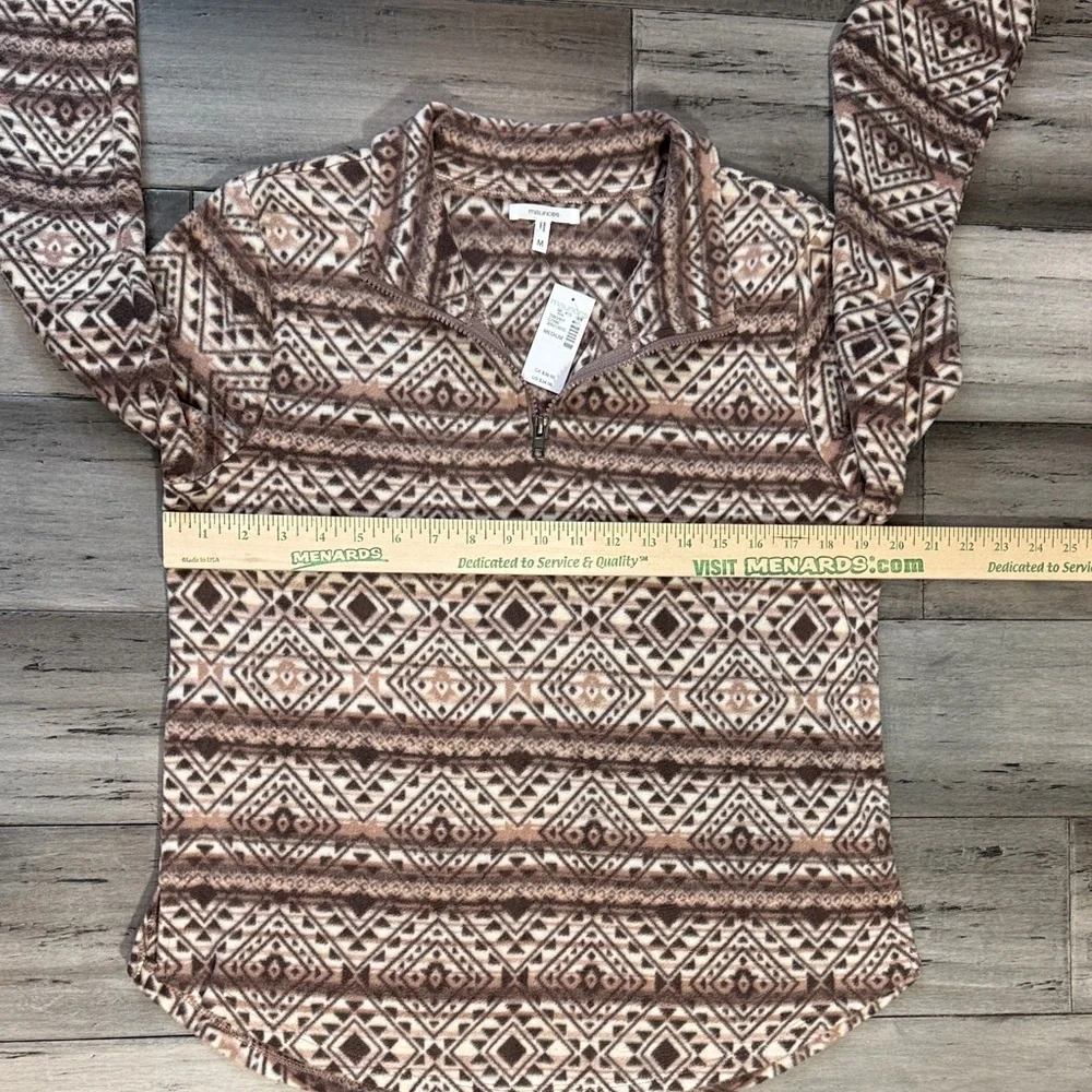 NWT Maurices Aztec Print Quarter-Zip Pullover in Brown and Cream